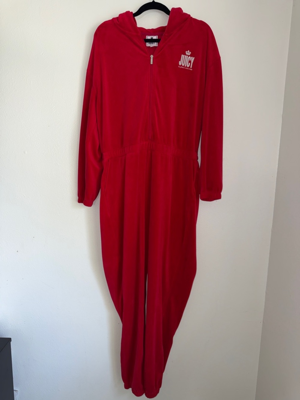 Juicy By Juicy Couture Red Velour Long Sleeve Jumpsuit